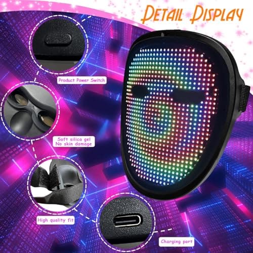 MOYACA Kids LED Mask Light up with Gesture Sensing, Cool Toys Mask for Halloween Costume Christmas Cosplay, Transforms LED Lights, Ideal Gifts for Children Students Birthday Parties Masquerades - Thumbnail 6