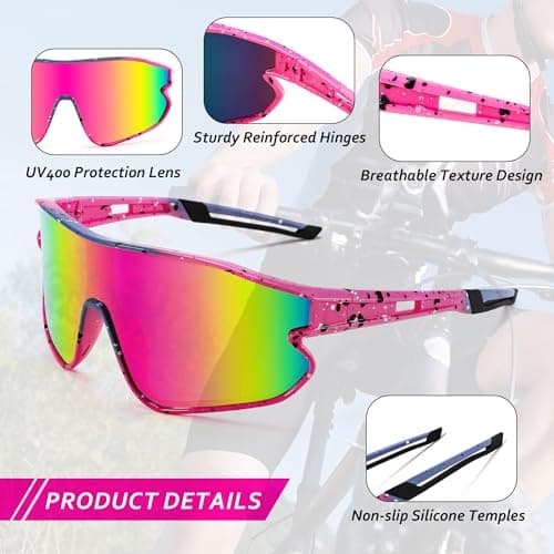 FEISEDY Unisex Youth Sunglasses, Teens Baseball Tennis Sunglasses, UV400 Sports Boys Girls Cycling Shades B4064 (Pink Frame/Purple Red Mirror) - Thumbnail 5