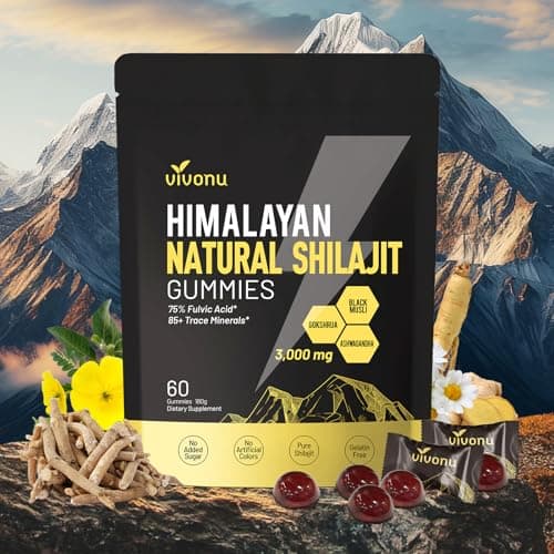 Himalayan Shilajit Gummies with Ashwagandha & Gokshura | 85+ Trace Minerals & Fulvic Acid | Organic, Non-GMO Micronutrient Supplement for Men & Women | 100% Pure & Natural - Image 1