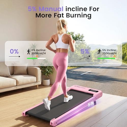 Pink Walking Pad Treadmill with Incline - Under Desk Treadmill with Vibration Plate, 2.5HP Compact Portable Treadmills for Home Small Spaces, Office, Remote Control & LED Display - Thumbnail 4