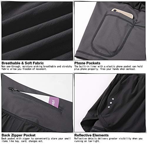 Soothfeel Women's 2 in 1 Running Shorts Workout Athletic Gym Yoga Shorts for Soothfeel Women with Phone Pockets Dark Grey - Thumbnail 4