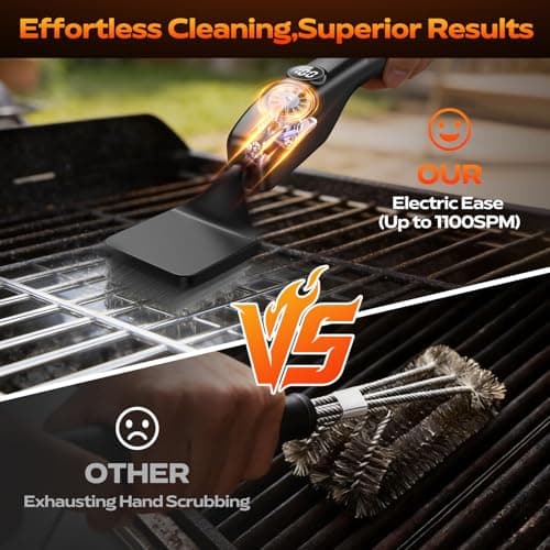 Bristle-Free Grill Brush with Smart AI Pressure Sensor, Electric Grill Brush for Outdoor Grill, BBQ Grill Cleaner with Three Replaceable Brush Heads (Black) - Thumbnail 4
