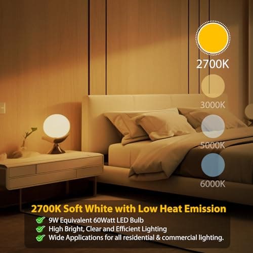 dalattin 20 Pack LED Light Bulbs A19 E26 60 Watt Equivalent Soft White 2700K Warm Light Lightbulbs Indoor Standard 120v 60hz 800 LM Non-Dimmable 80+ CRI UL Listed - Thumbnail 4