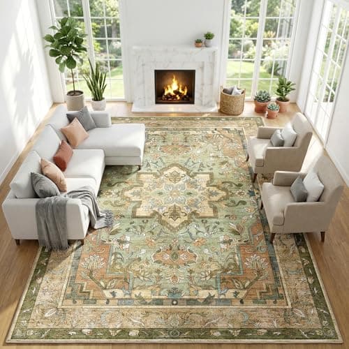 Cnythlis 9'x12' Area Rugs, Non-Slip Backing Washable Rug, Soft Vintage Extra Large Carpet for Farmhouse Living Room, Bedroom, Sage Green Brown - Image 1