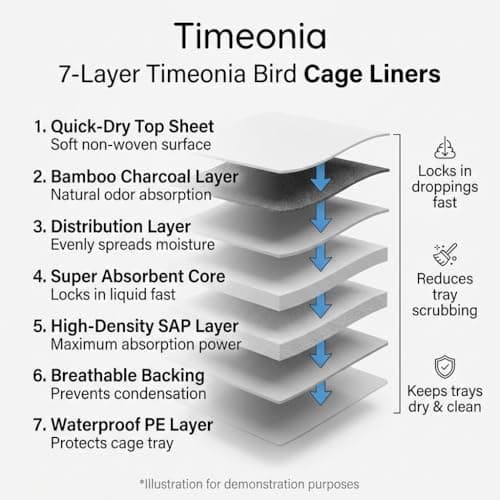 TIMEONIA XL Bird Cage Liners 20-Pack Bamboo Charcoal Pads - Thumbnail 5
