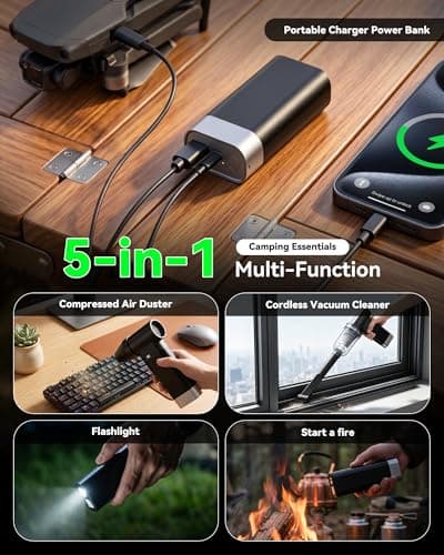 5-in-1 Camping Emergency Power Bank with Air Duster, Vacuum & Flashlight - Thumbnail 2