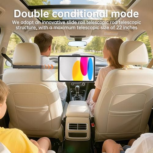 Headrest Tablet Holder for Car Accessories, Crafted from aircraft-grade aluminum，Universal Car Tablet Mount with 22'' Extendsion Arm Car Seat Mount for iPad, Galaxy, Fire HD or 4.7-12.9” Tablets - Thumbnail 5