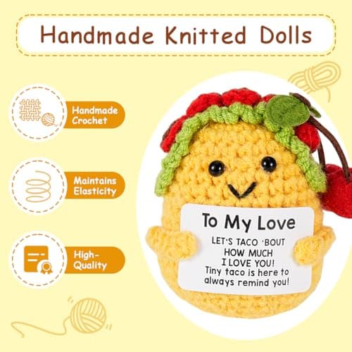 2 Pack Positive Crochet Animals Birthday Gifts for Women Men Includes Motivational Cards and a Wooden Base Cute Small Gift for Son Mom Dad Daughter Sister Friend Coworkers - Thumbnail 4