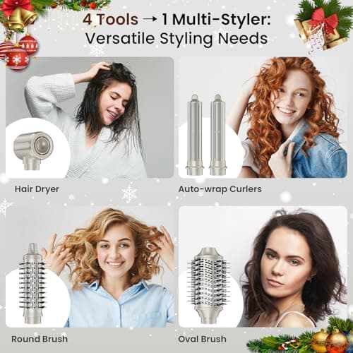 MESCOMB Upgraded 5 in 1 Hot Air Styler – 110,000 RPM Hair Dryer Brush with Automatic Curling Barrel, Volumizer for Curl, Smooth & Blowout, Anti-Frizz & No Heat Damage (Champagne) - Thumbnail 2