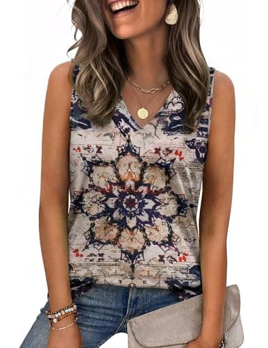 Zeagoo Summer Blouses Casual V Neck Floral Tank Tops Beach Vacation Clothes Loose Fit Cute Outfit - Image 1
