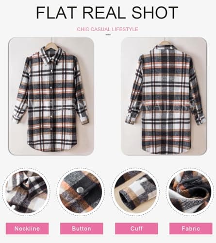 EVALESS Color Block Plaid Shacket Jacket Womens Fall Clothes Fashion 2025 V Neck Outfits Long Sleeve Jackets for Women Button Down Flannel Shirts Loose Cardigans Coats With Pockets Blue X-Large - Thumbnail 5