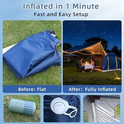 Eolzzi 3-4 Person 3 in 1 Inflatable Tent, 60s Setup PU3000, 4-Season Waterproof Camping Tent with Electric Pump, All Weather Tent for Romantic Dates, Fall/Winter Camping, Hunting & Fishing - Thumbnail 3