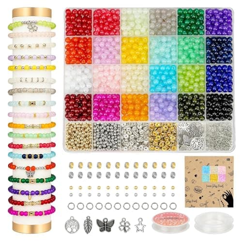 Sistenia 1400pcs Glass Beads 6mm Bracelet Making Kit, 24 Colors Crystal Beads for Jewelry Making Round Beads DIY Crafts with Spacer Beads Charms Accessories - Image 1