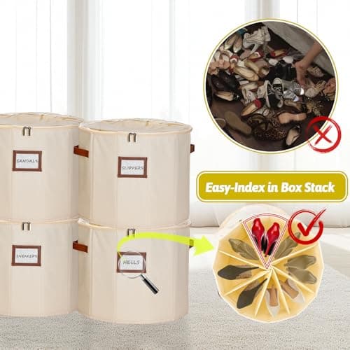 Farafox Round Shoe Organizer for Closet - Foldable Shoe Storage Bin with Clear Lid Compact Zapateras Sandals Organizer Box for Small Spaces Under Bed - D16.9×H13.0 - Thumbnail 5