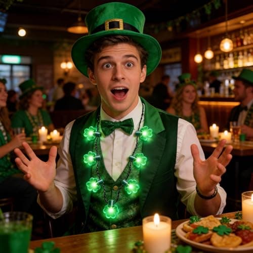 REBANDEN 6PCS St Patrick’s Day Light Up Shamrock Necklace, Glow Clover Necklace Irish Party Accessories and Favors for Adults Teens - Thumbnail 5