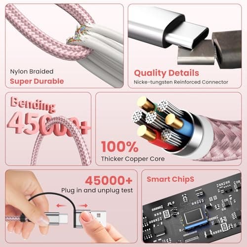 3 in 2 Multi Charging Cable for iWatch Charger/IP/USB C, Travel Cruise Essentials for Car Charger,4FT Nylon Charging Cable USB C/A Phone Charger for iWatch Series/iPhone 17-11/iPad,Home/Office/Car Use - Thumbnail 4