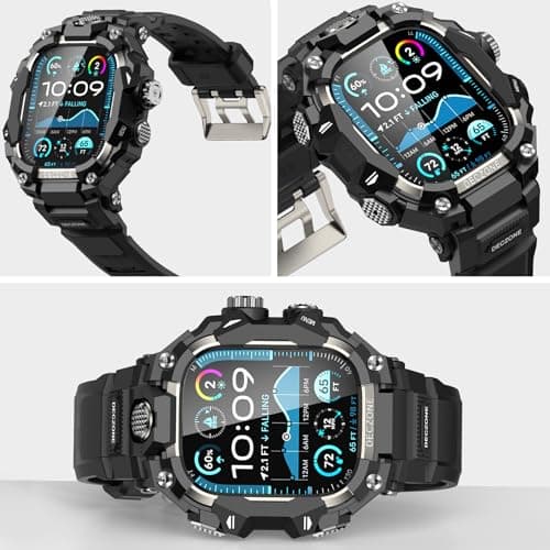 Deczone Band with Rugged Case Compatible with Apple Watch Bands 49mm (Ultra 3/2/1), Sport iwatch Bands Protective Bumper Cover for Men (49mm Titanium) - Thumbnail 4