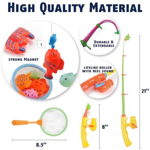 CozyBomB™ Magnetic Fishing Toys Game Set for Kids | Water Table Bathtub Kiddie Pool Party Pole Rod Net, Outdoor Plastic Floating Fish, Toddler Bath Color Ocean Sea Animals Easter Gift Age 3-5 6 4-8 - Thumbnail 3