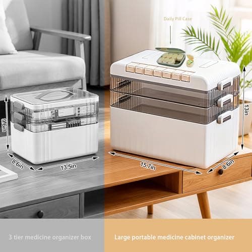 Dizaolive Large Medicine Cabinet Pill Organizer 3 Tier First Aid Storage with Foldable Handle Household Essentials Emergency Use - Thumbnail 3
