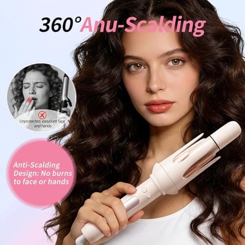 DYHOO 3 in 1 Automatic Hair Curler Set, 1"&1.25" Barrels with Straightening Brush, 3 Temp, Negative Ion Hair Styler for Beach Waves, Loose Curls & Straight Hair, Travel Light - Thumbnail 4