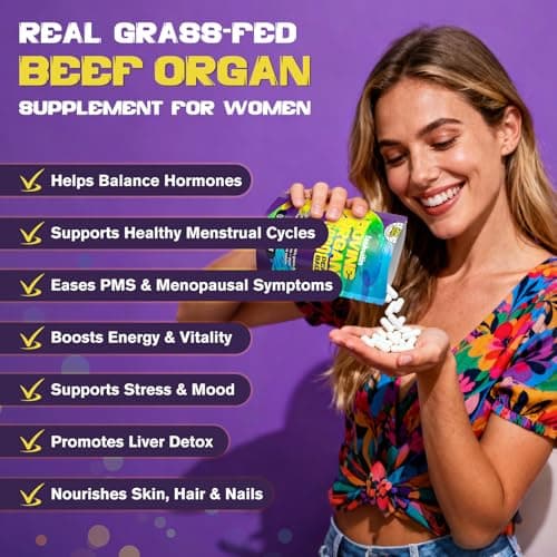 Beef Organ Supplement for Women (Liver, Kidney, Uterus, Heart, & 4 More) with Ashwagandha, DIM, Vitamin & Black Cohosh – Grass Fed Beef Liver Capsules for Endocrine Balance, Energy – 120 Capsules - Thumbnail 3