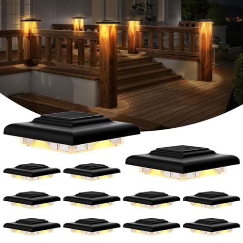 T-SUN Solar Post Cap Lights 4x4, Deck Post Solar Powered Lights 12 Packs, IP65 Waterproof Outdoor for Stairs Steps, Railings, Vinyl & Wood Fence Tops, Yard, Patio, Auto Dusk to Dawn (Warm White) - Image 1
