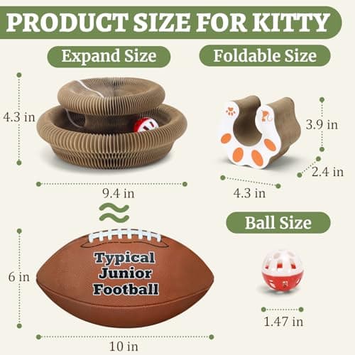 VOXGET 1 Pack Cat Scratcher Toy with Balls Bells, Magic Organ Foldable Cat Scratching Board for Kitten, Interactive Toys for Indoor Adult Cats Exercise Anxiety Relief, Auburn - Thumbnail 3