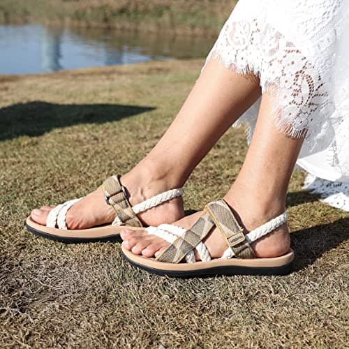 MEGNYA Soft Camping Travel Summer Waterproof Walking Shoes with Arch Support for Women, Comfortable Casual Adventure Hiking Sandals Outdoor Water Lightweight Beige Size 10 - Thumbnail 3