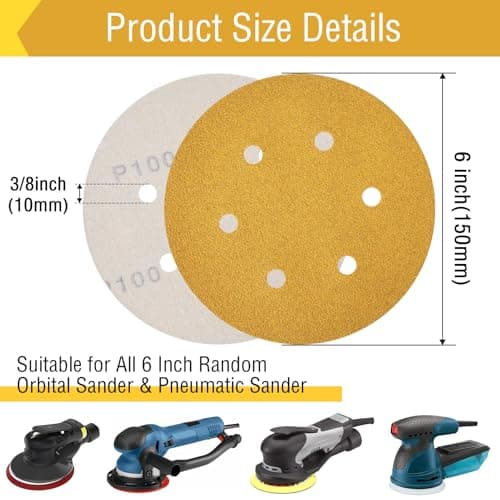 6-Inch 6-Hole Sanding Discs Hook and Loop, 60 Grit Sandpaper for Random Orbital Sander, 70 PCS Sand Paper for for Automotive and Woodworking Lijas Automotriz - Thumbnail 6