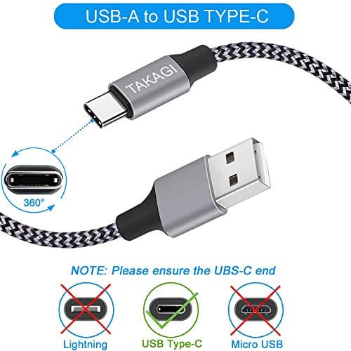 TAKAGI USB to USB C Cable (3Pack 6ft) USB A to Type C Cable Fast Charging Nylon Braided Data Sync Transfer Cord USB C Charger for iPhone 17 Pro Max/17 Air/16e/16 15 Pro/15 Plus/Galaxy S20 S10 Note 20 - Thumbnail 2