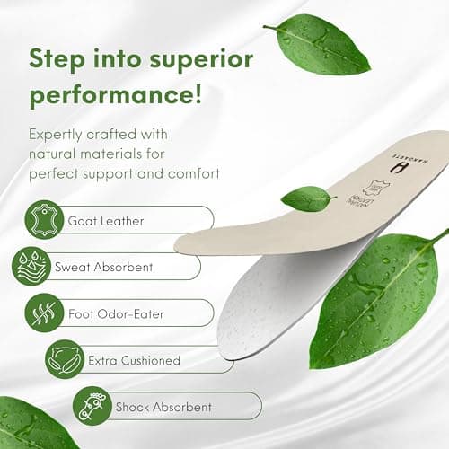 HANDARTE Leather Orthopedic Insoles | Padded Comfort Shoe Inserts for Men/Women | 100% Natural Goatskin - ChromeFree, Anti Sweat & Anti-Odor - Suitable for No-Socks (US W8.5/M7 | EU40) - Thumbnail 5
