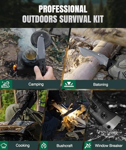 HX OUTDOORS Fixed Blade Camping Knife with Fire Starter, Premium DC54 Steel Full Tang Bushcraft Survival Knife with Kydex Sheath for EDC,Outdoor,Camping,Hiking（Black2 - Thumbnail 5