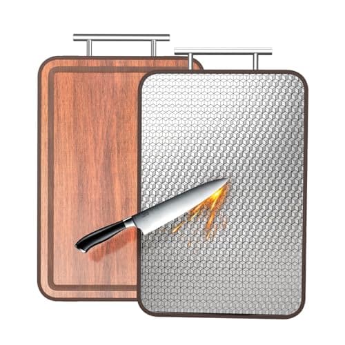Stainless Steel Cutting Board Wood Double Sided Chopping Cutting Boards for Kitchen - 2 in 1 Ebony Metal with Handle Scratch Resistant Raw Meat Vegetable Fruit Cooking Gift 16.3''×10.4''×1''(Upgraded) - Image 1