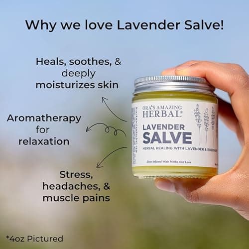 Lavender Salve Ointment, Sleep Balm, Lavender Essential Oil, Aromatherapy for Relaxation Anxiety Relief & Massage, Dry Skin Hand Repair Cream Calendula Coconut Oil, Ora's Amazing Herbal, 4 oz - Thumbnail 2