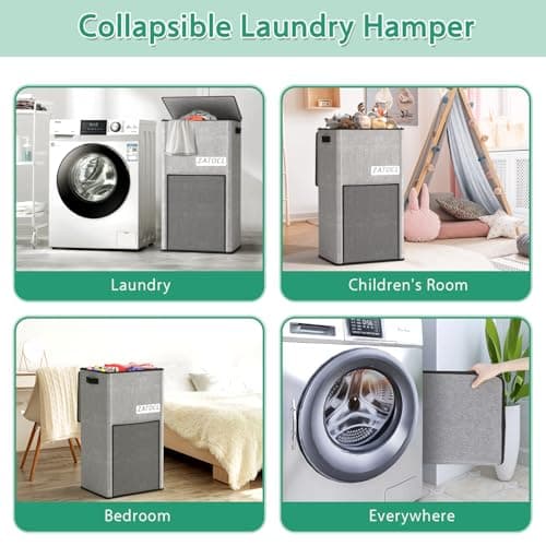 Laundry Hamper with Lid 110L, Large & Tall Laundry Basket with Removable Bag & Front Mesh Bag, Collapsible Dirty Clothes Hampers for Bedroom Aesthetic, Bathroom, Dorm, Laundry Room - Easy Carry, Grey - Thumbnail 5