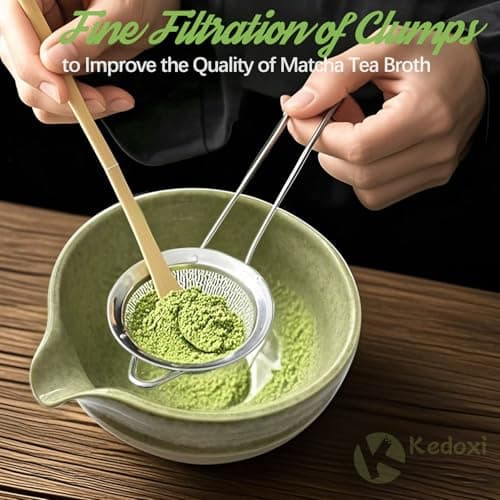 Kedoxi Matcha Kit, Matcha Whisk Set 5 PCS with Bamboo Whisk (Chasen), Bowl, Scoop (Chashaku), Stainless Steel Sifter & Holder - Ceremonial Grade Japanese Tea Set - Thumbnail 4