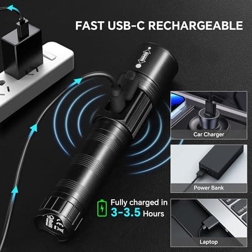 Tughlax 3Pack Rechargeable Flashlights High Lumens, Super Bright Flashlight with LCD Digital Display, 5 Modes Adjustable LED Flashlight Tactical Flashlights High Powered, Flash Lights for Emergency - Thumbnail 6