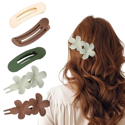 5 Pcs Flat Hair Clips For Women Thin Hair – Matte Flat Claw Clips For Women Thick Hair, Straight, Fine & Curly, Comfortable Wear & Reliable Hold – 4 Stylish Colors & Soft-Touch Matte Finish - Image 1