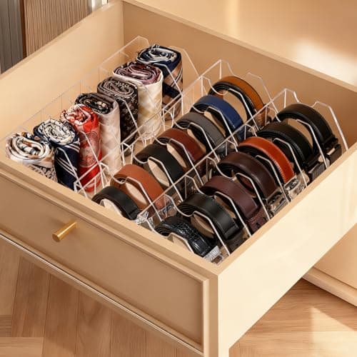 XZQTIVE Belt Organizer, Acrylic Belt Storage Holder for Closet with 7 Compartments, Clear Display Case For Ties,Socks - Thumbnail 6