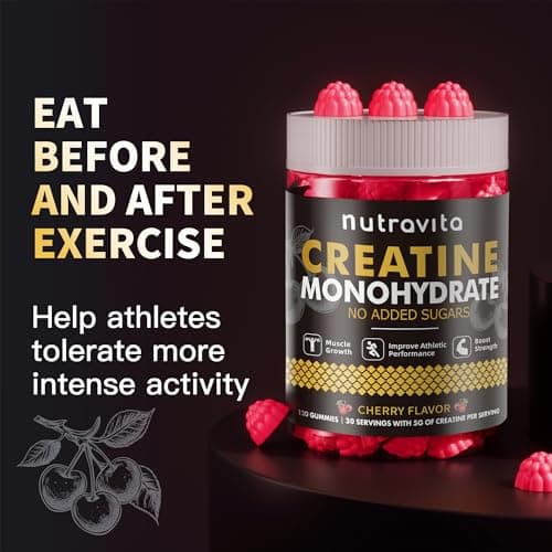 Nutravita NSF Certified Creatine Gummy - Creatine Monohydrate Gummies for Men & Women-5g of Creatine Monohydrate per Serving - Sugar Free,Vegan, Cherry Flavor, 120 Count - Thumbnail 4