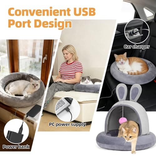 TENECUTE Heated Cat Bed with Heating Pad for Indoor Senior Cats & Small Dogs, Therapeutic Warmth for Joint Relief, Arthritis Support & Stable Body Temperature - Thumbnail 4