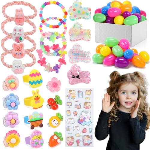 Skirfy Easter for Girls,49 PCS Toddlers Kids Toys Age 3-5,Earrings,Rings,Hair Clip,Play Princess Toys for Dress Up,Easter Egg Classroom Peizes Birthday Gift - Image 1
