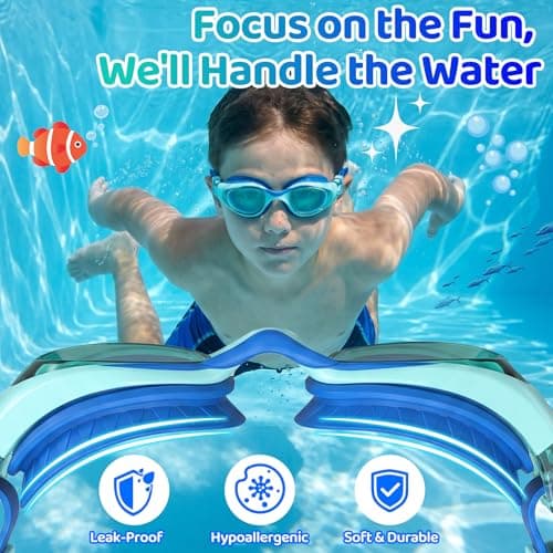 Vvinca Kids Swim Goggles for Boys Girls Age 6-14, Anti-Fog UV Protection Clear Swimming Goggles, Leak-Proof Kids Pool Goggles with Easy Side-Pull Adjustment for Toddler Youth Pool Water Swimming - Thumbnail 3