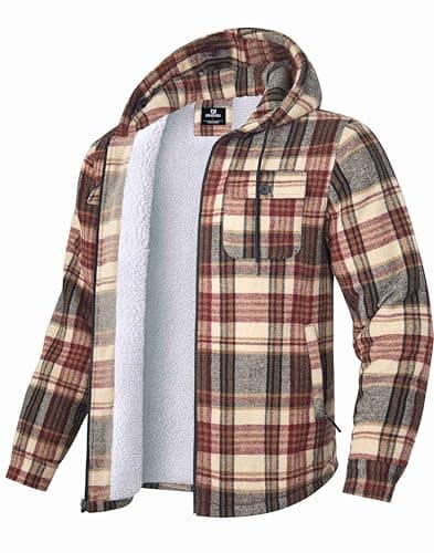 G Gradual Men's Flannel Jacket Fleece Sherpa Lined Hoodies Zip Up Plaid Shirt Warm Winter Jackets for Men with Zipper Pockets(Shale,L) - Image 1