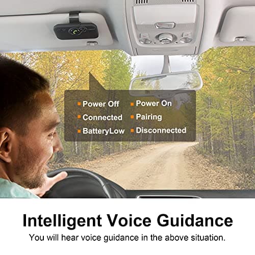 SUNITEC Bluetooth Car Speaker for Cell Phone, Handsfree Bluetooth Car Kit Motion AUTO ON Off Support Siri Voice Assistant Handsfree Speakerphone with Visor Clip - BC980P - Thumbnail 2