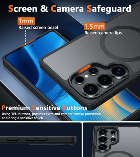 FNTCASE for Samsung Galaxy S25-Ultra Case: Magnetic Translucent Black Cover - Thumbnail 6