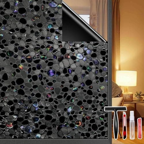 JAYONG Total Blackout Window Privacy Film with Free Tools, 100% Anti-UV Window Film for Glass Static Cling Heat Control Rainbow Opaque Window Tint for Home Bathroom 3D Pebble 29.5 x 78.7 Inch, Black - Image 1