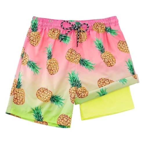 Cozople Boys Pineapple Graphic Swimming Trunks with Boxer Brief Liner Compression Bathing Suit for Teens Summer UPF50+ Quick Dry Swim Beach Board Shorts Size 10 - Image 1