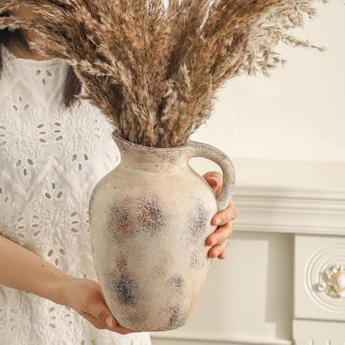 Vintage Pitcher Vase, 9.7 inch Handcrafted Decorative Ceramic Vase for Home, Dining Table, Bathroom, or Bookshelf Accents - Thumbnail 6