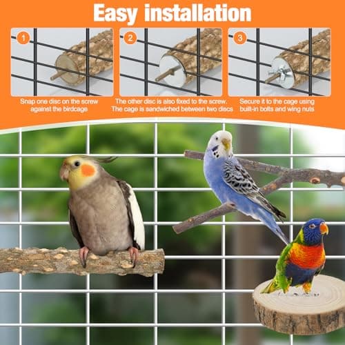 Bird Perch Stand, Pole Standing Natural Wood Bird Perch Set 7PCS Paw Grinding Fork Parrot Cage Branch with Rope Cage Accessories Toys for Parakeets, Cockatiels, Conure, Budgies (Brown 1) - Thumbnail 4